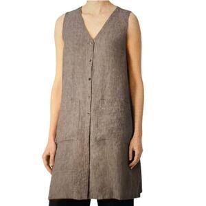 Eileen Fisher Délavé Washed Organic Linen V-Neck Sleeveless Top Tunic Medium